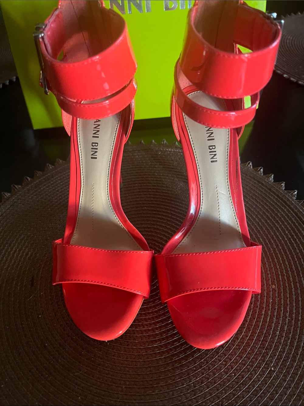 Gianni Bini Vibrant deep coral Patent Ankle-Strap Heels